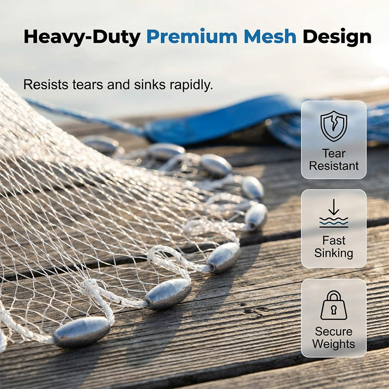🐟Easy-Throw Cast Net – Heavy-Duty Mesh, Rapid Sinking, Versatile 🌊