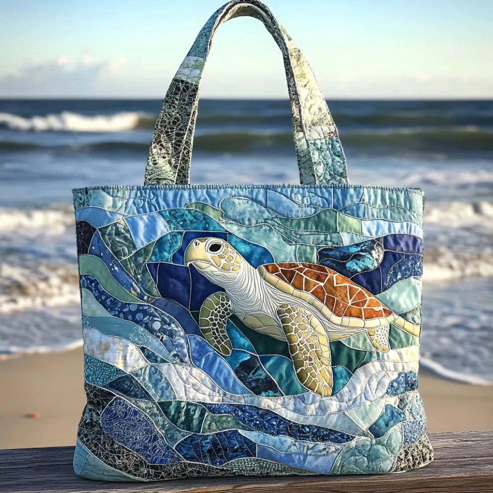 Tides of Serenity – Quilted Sea Turtle Tote Bag