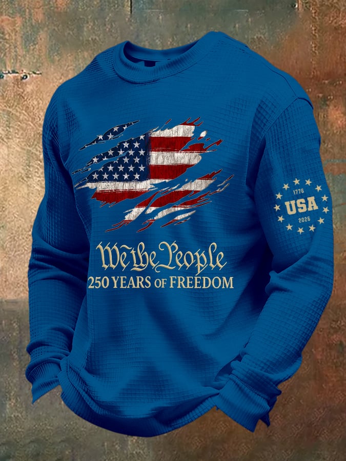 Men's casual American 250th anniversary waffle-knit T-shirt