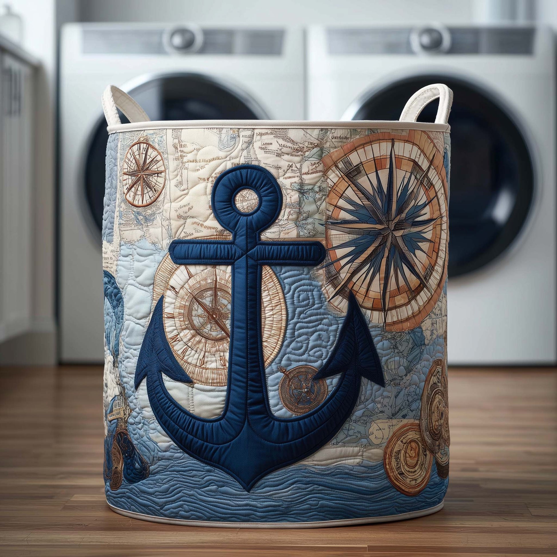 Compass Anchor Quilted Laundry Basket  | Compass Anchor