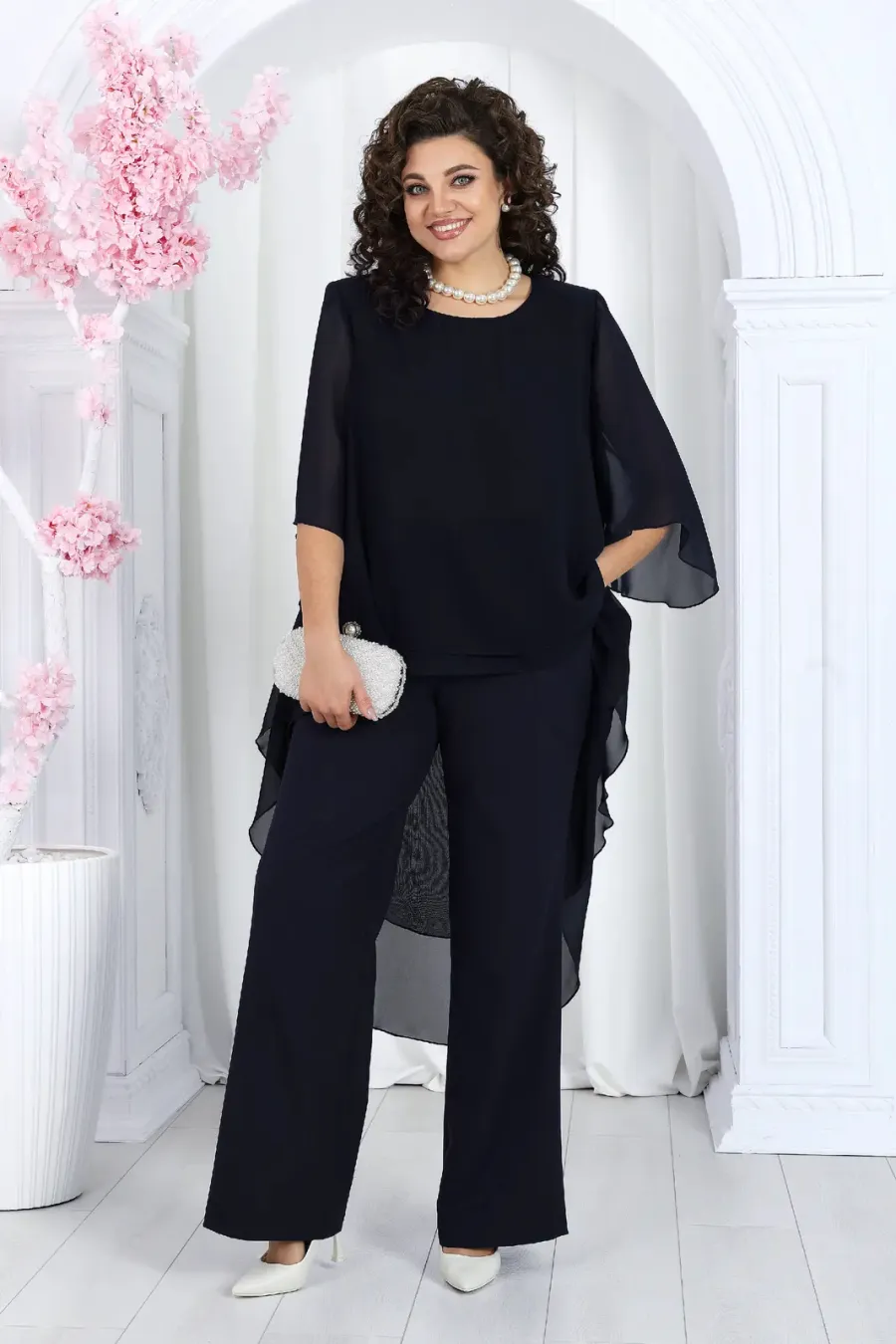 Elegant Layered Chiffon High-Low Top and Pants Two Piece Set (Buy 2 Free Shipping)