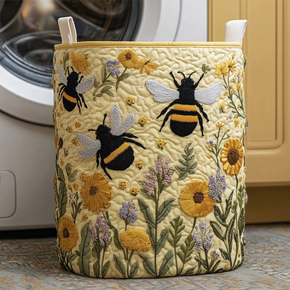 Bee Pollen Garden Quilted Laundry Basket  | Bee