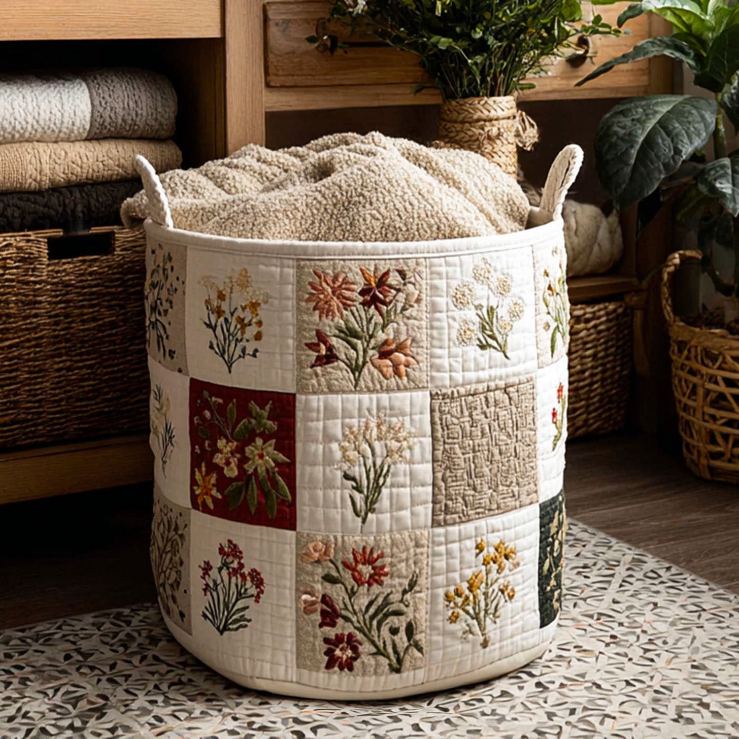 Aura Bloom Quilted Laundry Basket