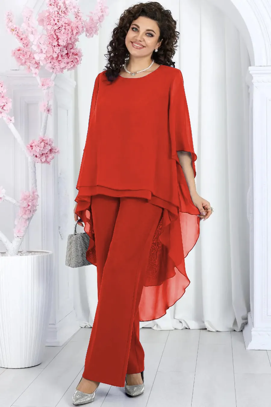 Elegant Layered Chiffon High-Low Top and Pants Two Piece Set (Buy 2 Free Shipping)