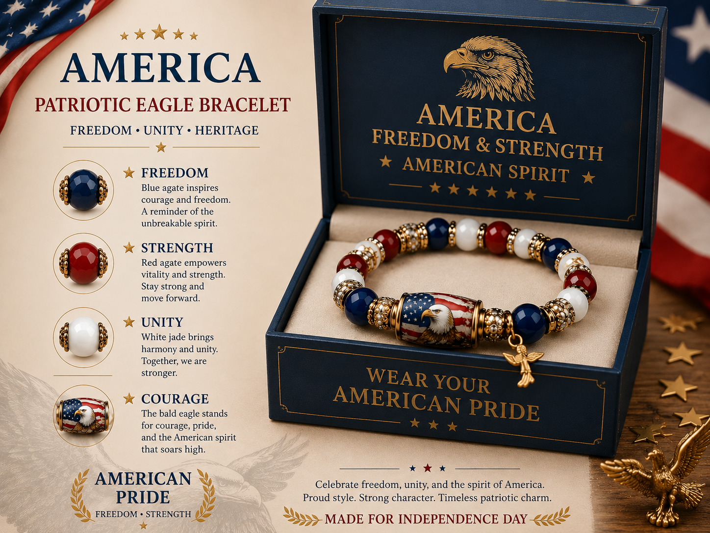 🇺🇸 Wear Your Pride This 4th of July – Limited Eagle Bracelet!--Limited-time offer🔥🔥