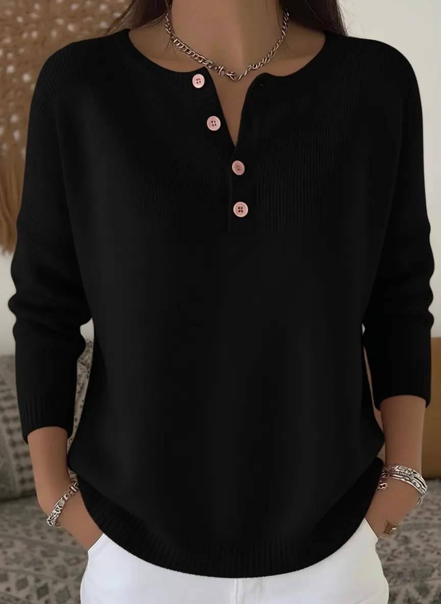 CLEARANCE SALE🔥 Women's Soft Solid Color Henley Collar Sweater Top