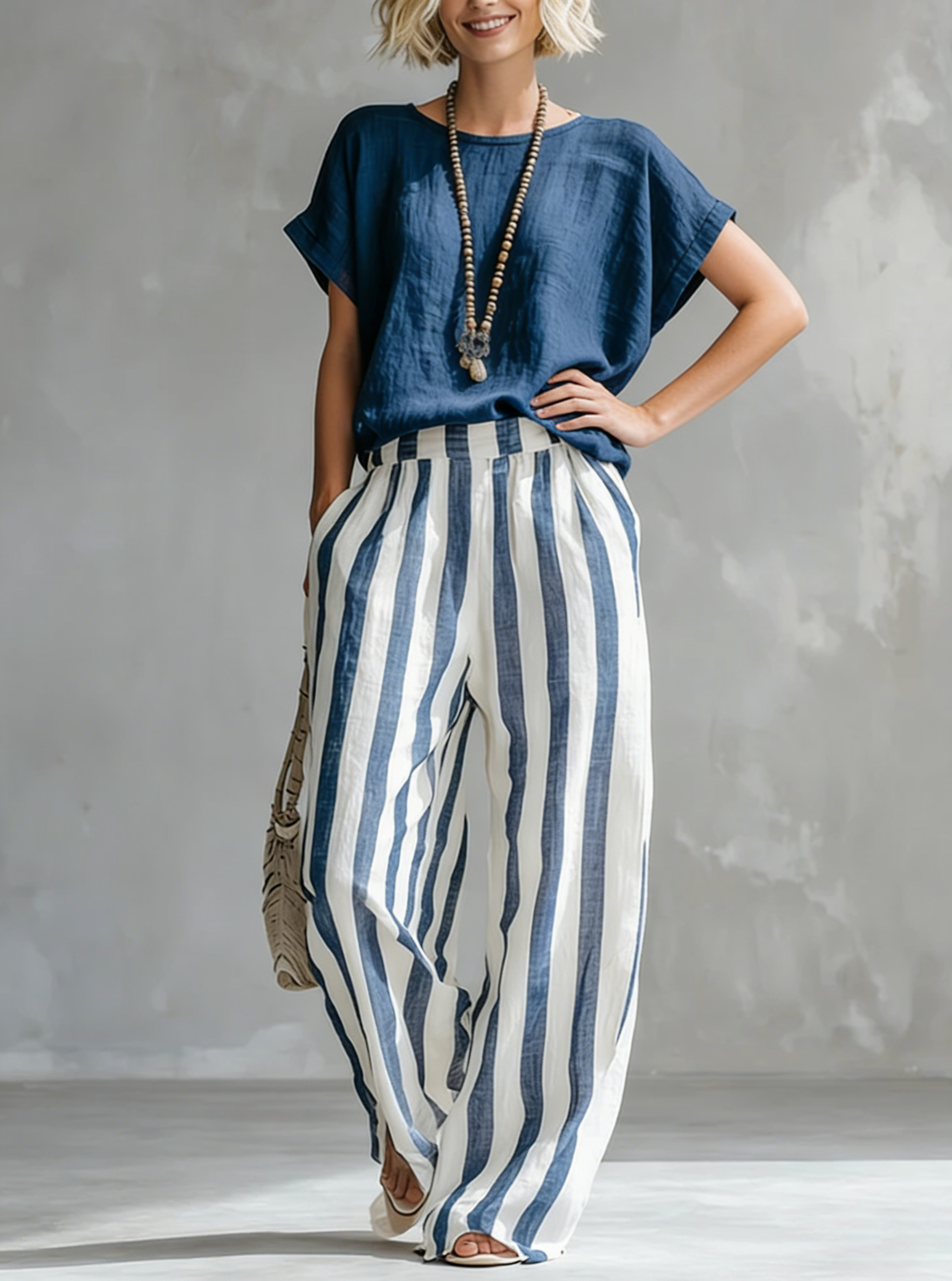 Cozy Loose-fit Striped Cotton-linen Two-piece Set ✨Plus Size Friendly XS-4XL