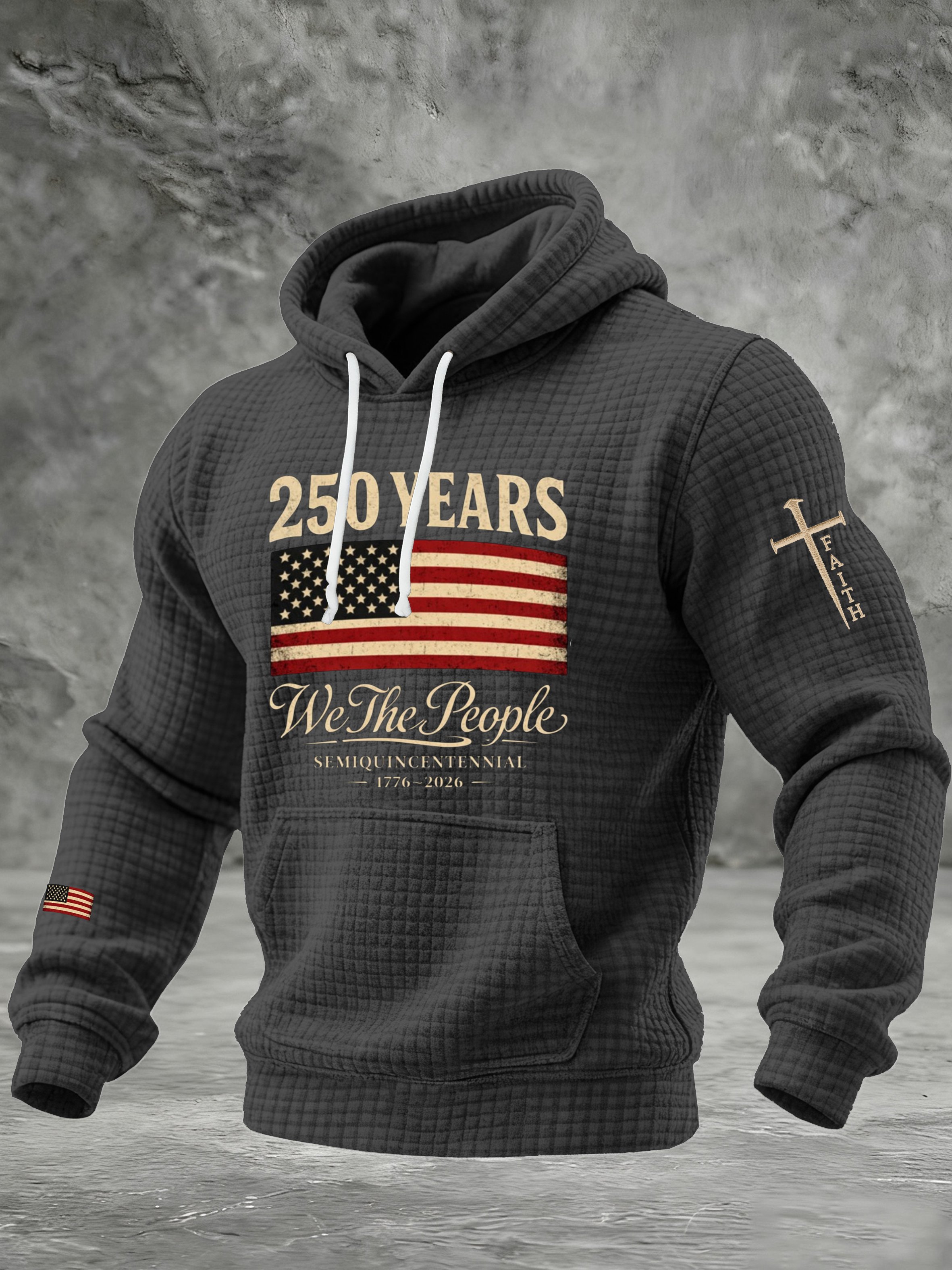 Men's 250th Anniversary "We The People" Faith & Flag Waffle Knit Hoodie