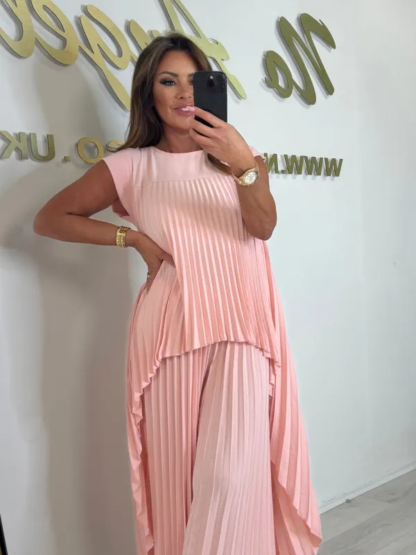 Pleated High Low Top & Trouser Two Piece Set (Buy 2 Free Shipping)