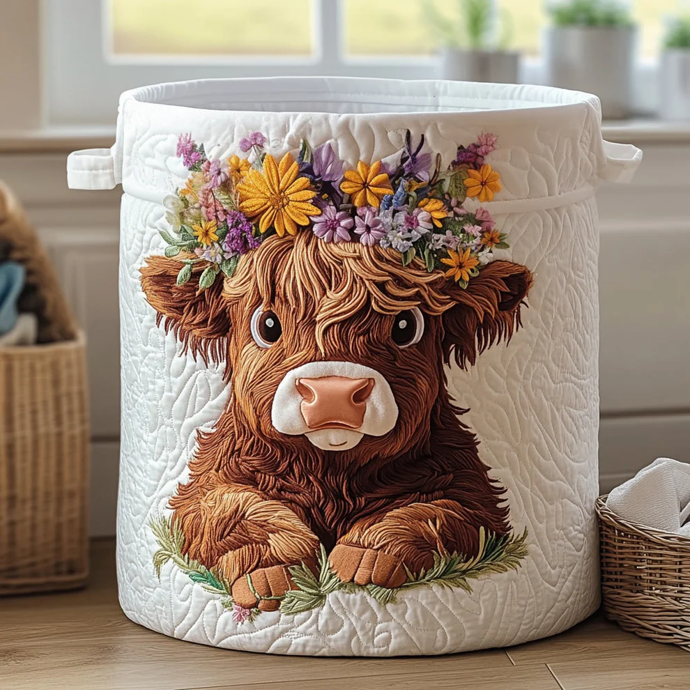 Highland Cattle Quilted Laundry Basket