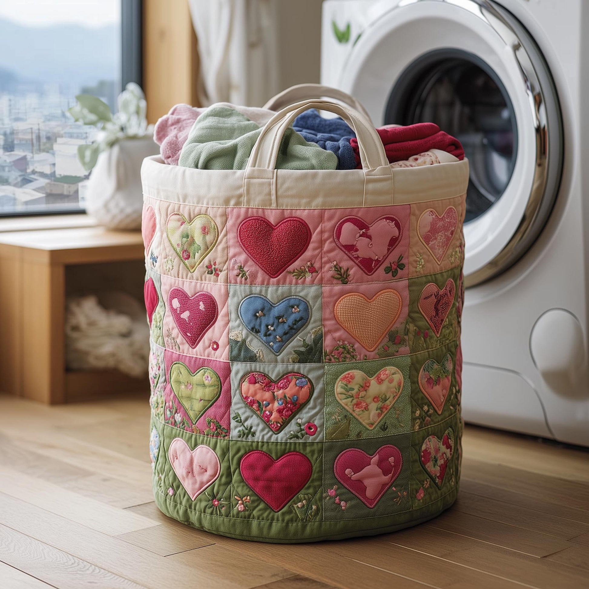 Blossom Mood Quilted Laundry Basket  | heart