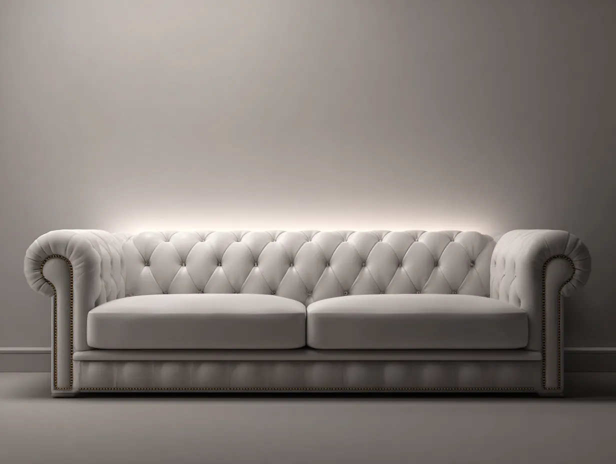 Divano 3 posti in vera pelle 220x95x80 cm - bianco - per soggiorno - stile classico con schienale capitonné-Casamybay