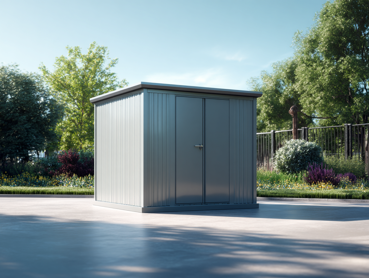 Casetta da giardino in metallo 210x180x200 cm - grigio - per esterni - struttura resistente con porta doppia-Casamybay