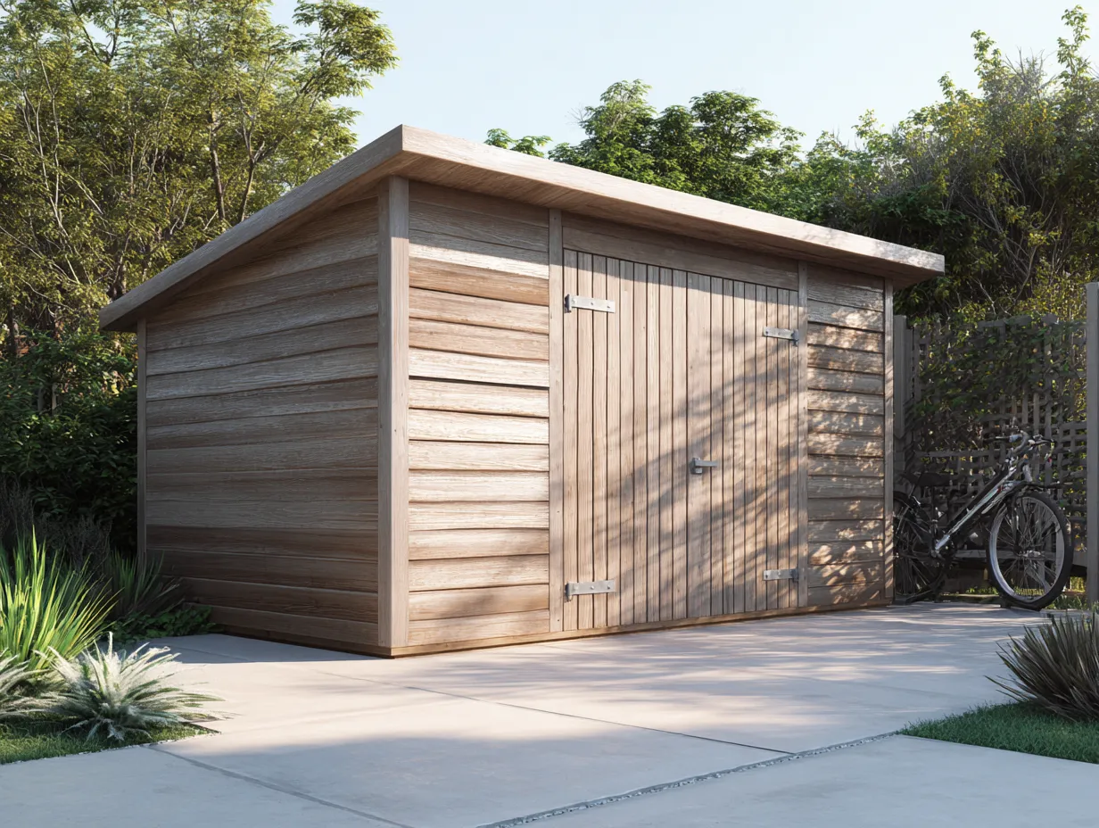 Casetta da giardino in legno 300x200x220 cm - legno naturale - per esterno - con porte doppie e tetto piano-Casamybay