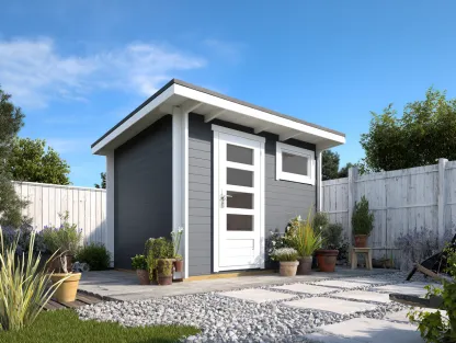 Casetta da giardino in legno 200x150x220 cm - grigio/bianco - per esterno - con porta singola e tetto piano-Casamybay