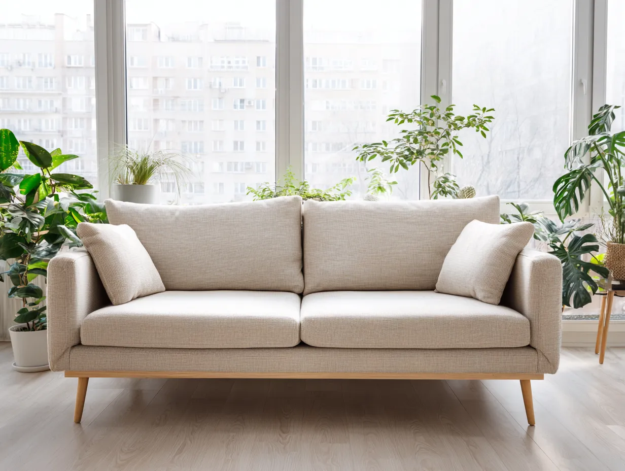 Divano 3 posti in tessuto 198x90x85 cm - beige - per soggiorno - design moderno e seduta confortevole-Casamybay