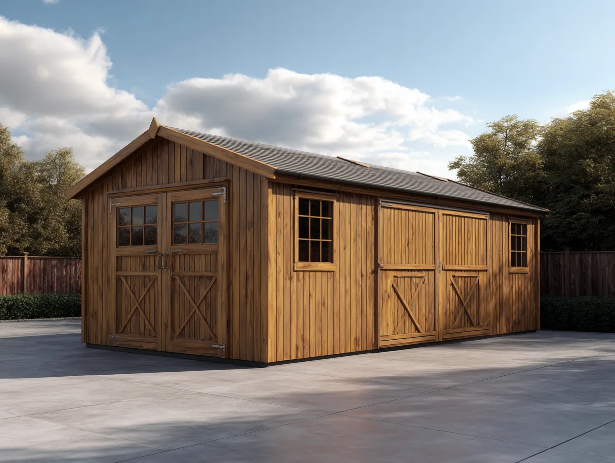 Casetta da giardino in legno 480x300x260 cm - legno naturale - per esterno - con porte doppie e finestre-Casamybay