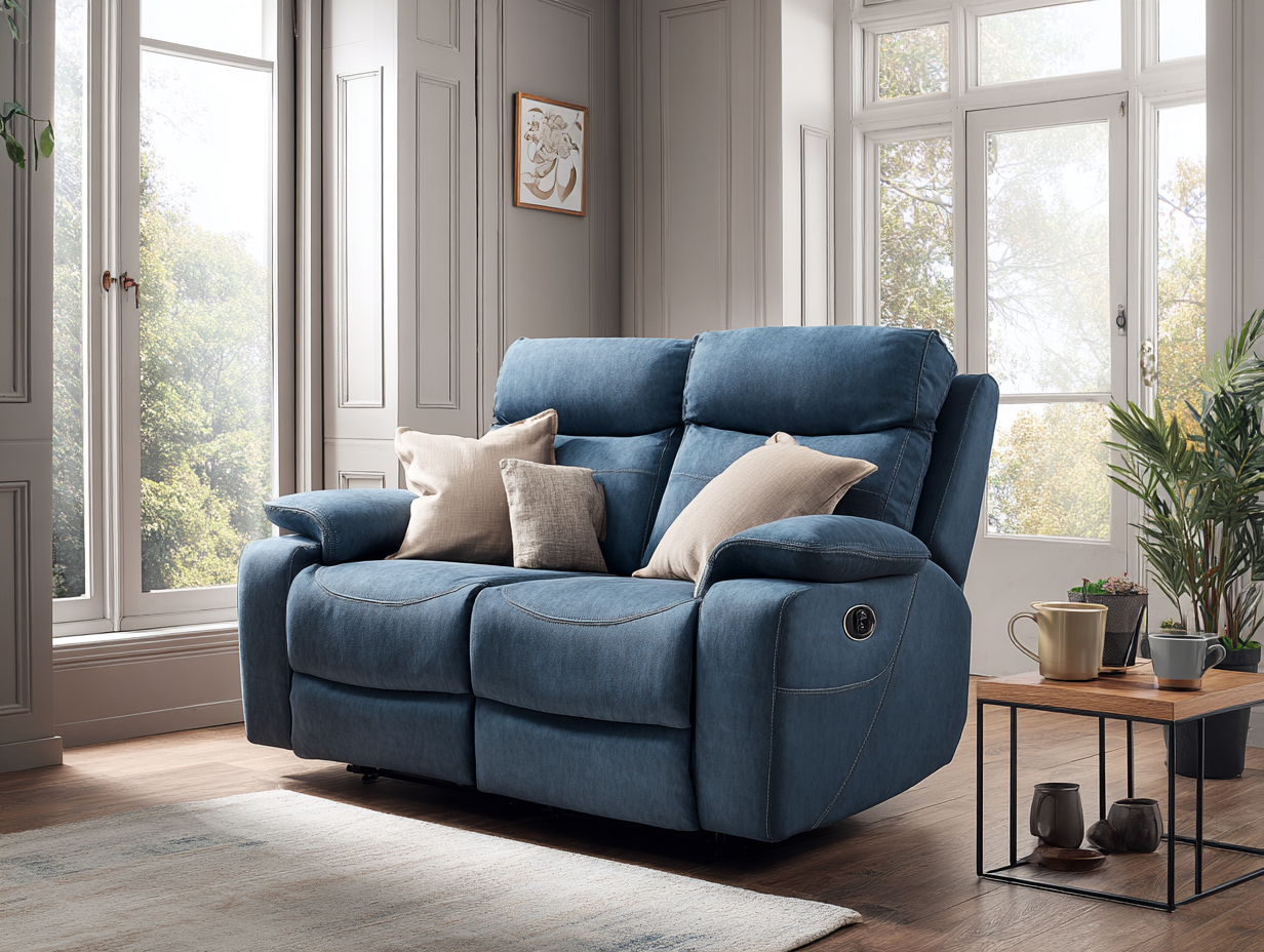 Divano relax 2 posti in tessuto 162x100x106 cm - blu scuro - per soggiorno - comfort quotidiano con meccanismo reclinabile-Casamybay