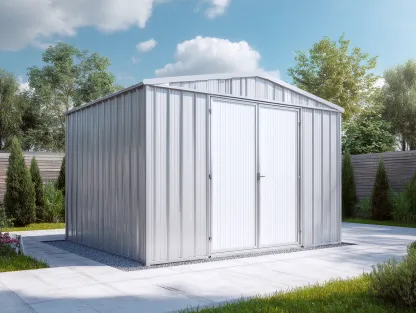 Casetta da giardino in metallo 300x300x220 cm - grigio/bianco - per esterno - con porte doppie e tetto a due falde-Casamybay