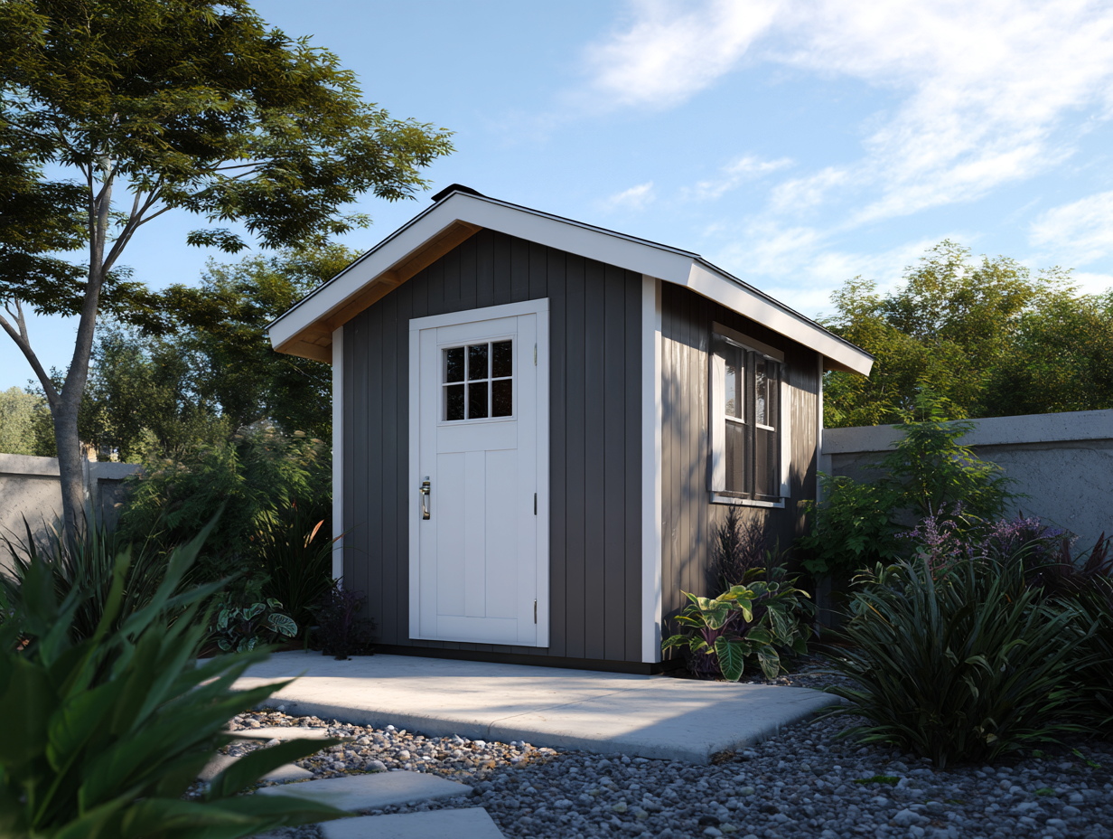 Casetta da giardino in legno composito 180x150x220 cm - grigio antracite/bianco - per esterni - con porta singola e finestra-Casamybay