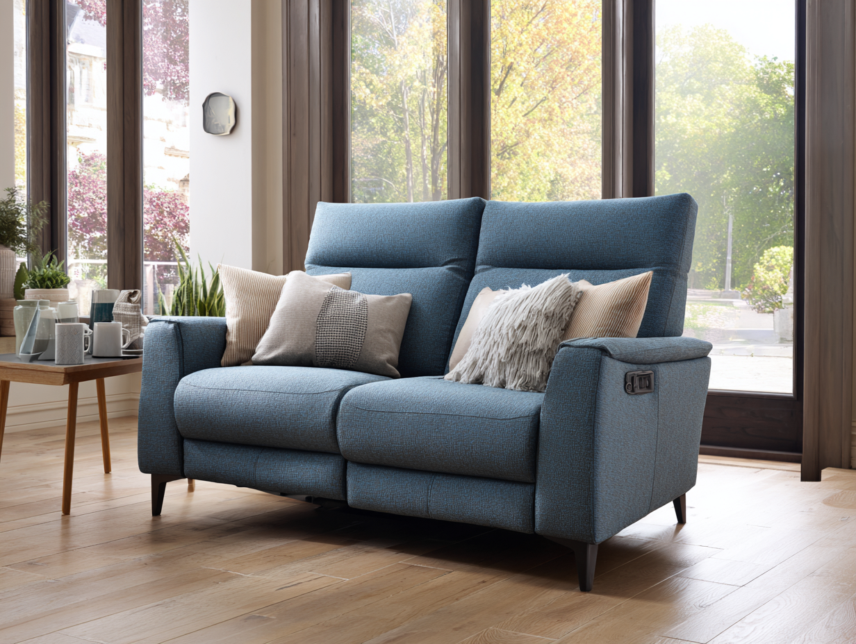 Divano reclinabile 2 posti in tessuto 170x96x104cm - blu medio - per soggiorno - relax con schienale regolabile-Casamybay