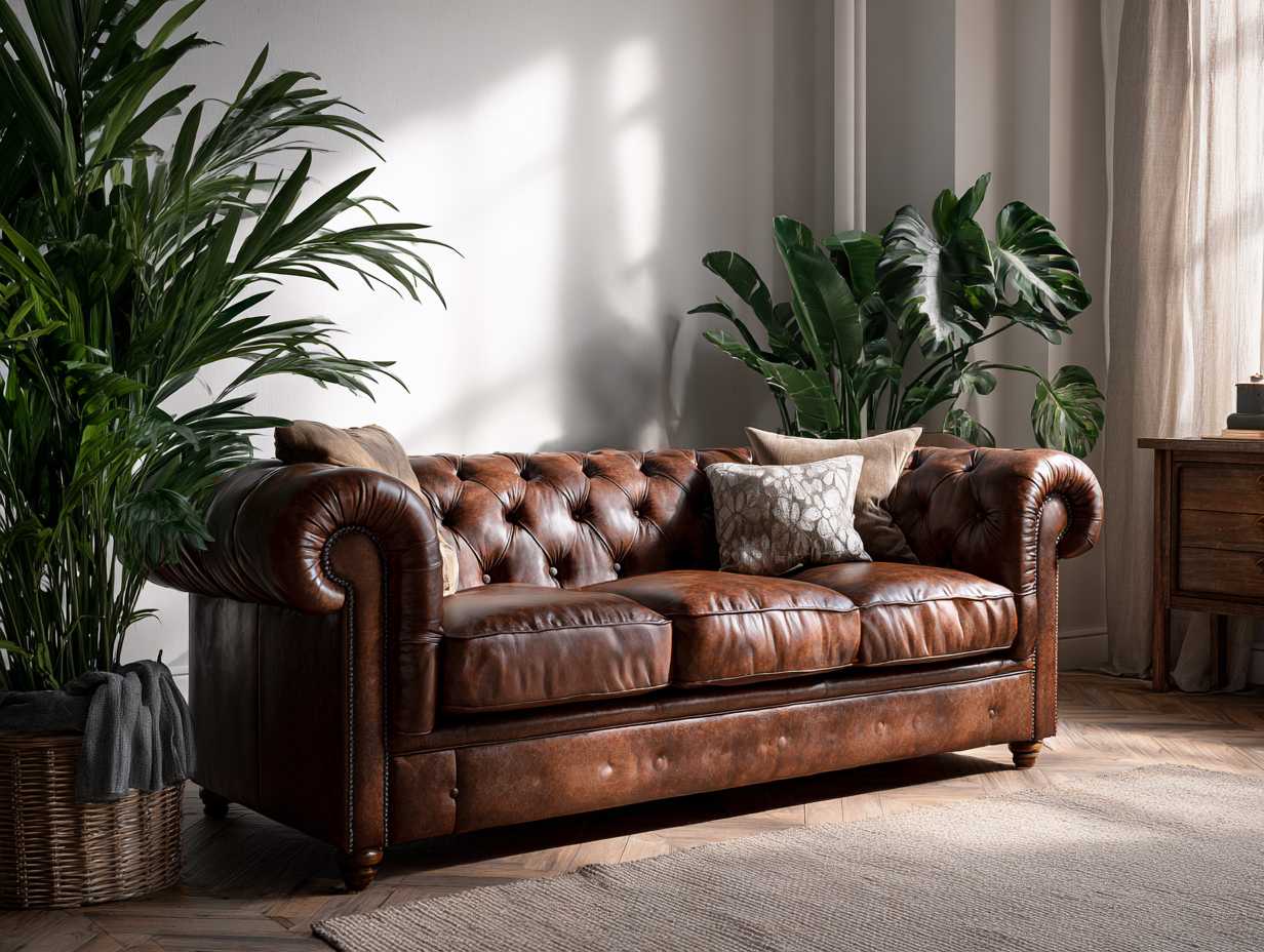 Divano 3 posti in vera pelle 220x90x75 cm - marrone - per soggiorno - stile chesterfield classico-Casamybay