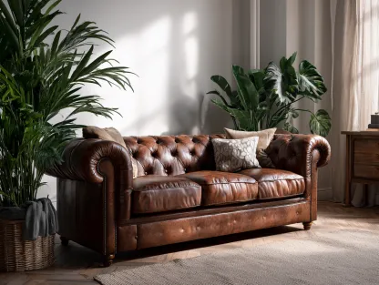 Divano 3 posti in vera pelle 220x90x75 cm - marrone - per soggiorno - stile chesterfield classico-Casamybay