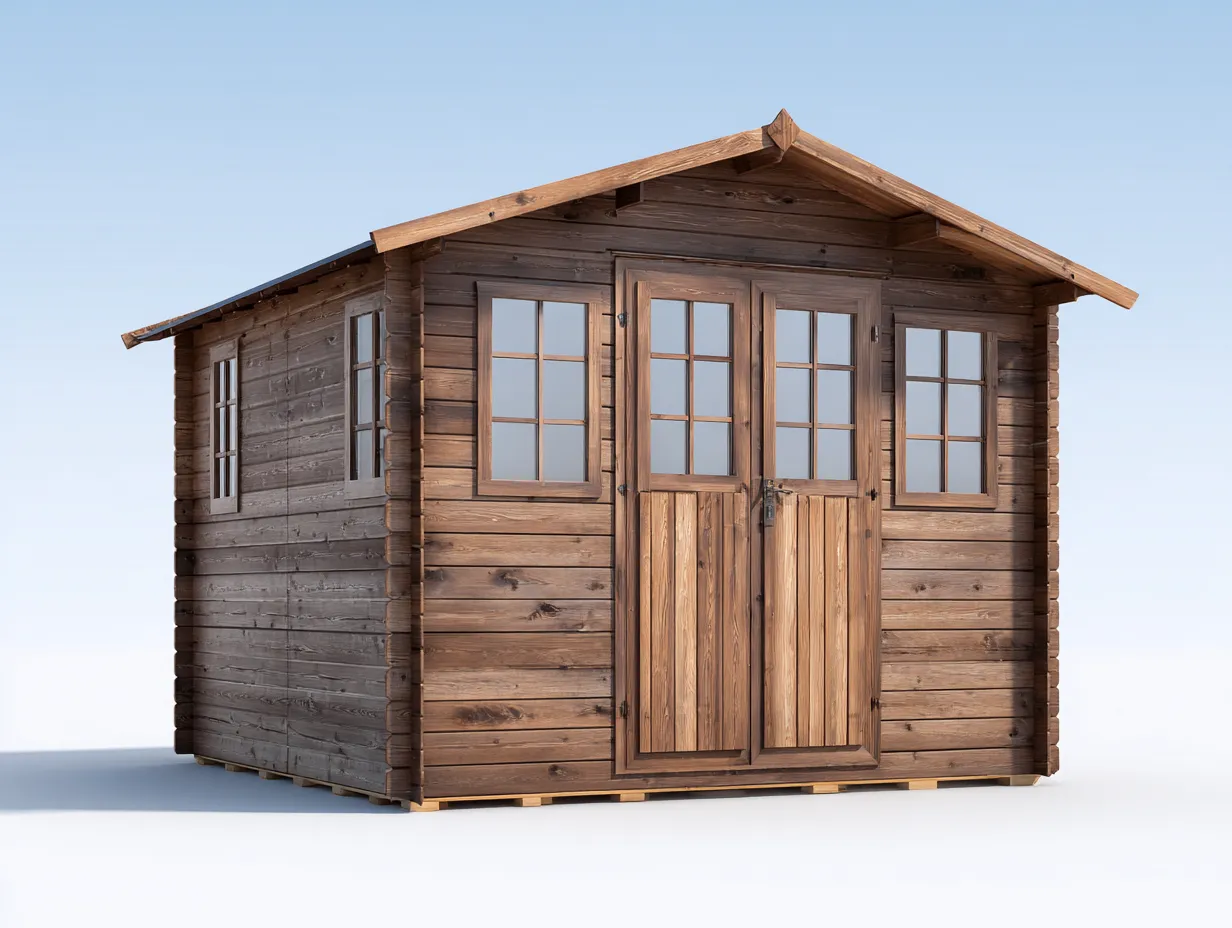 Casetta da giardino in legno massello 240x200x220 cm - marrone naturale - per esterni - con porte doppie e finestre-Casamybay