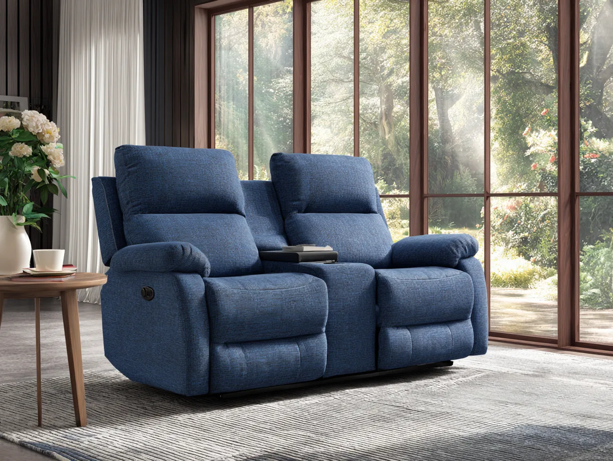 Divano reclinabile 2 posti in tessuto 165x95x105cm - blu scuro - per soggiorno - relax con meccanismo manuale-Casamybay