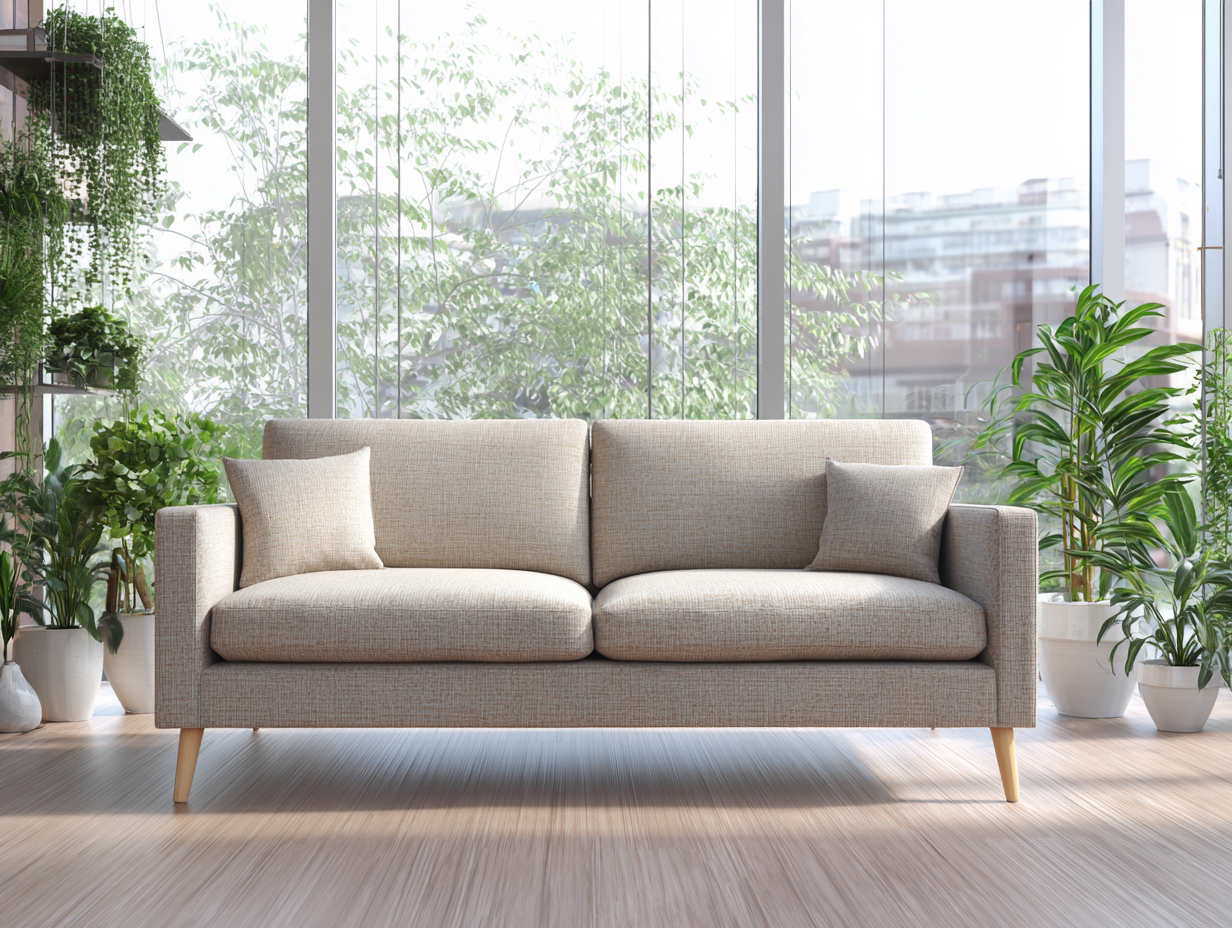 Divano 3 posti in tessuto 195x90x85 cm - beige - per soggiorno - design moderno e seduta confortevole-Casamybay