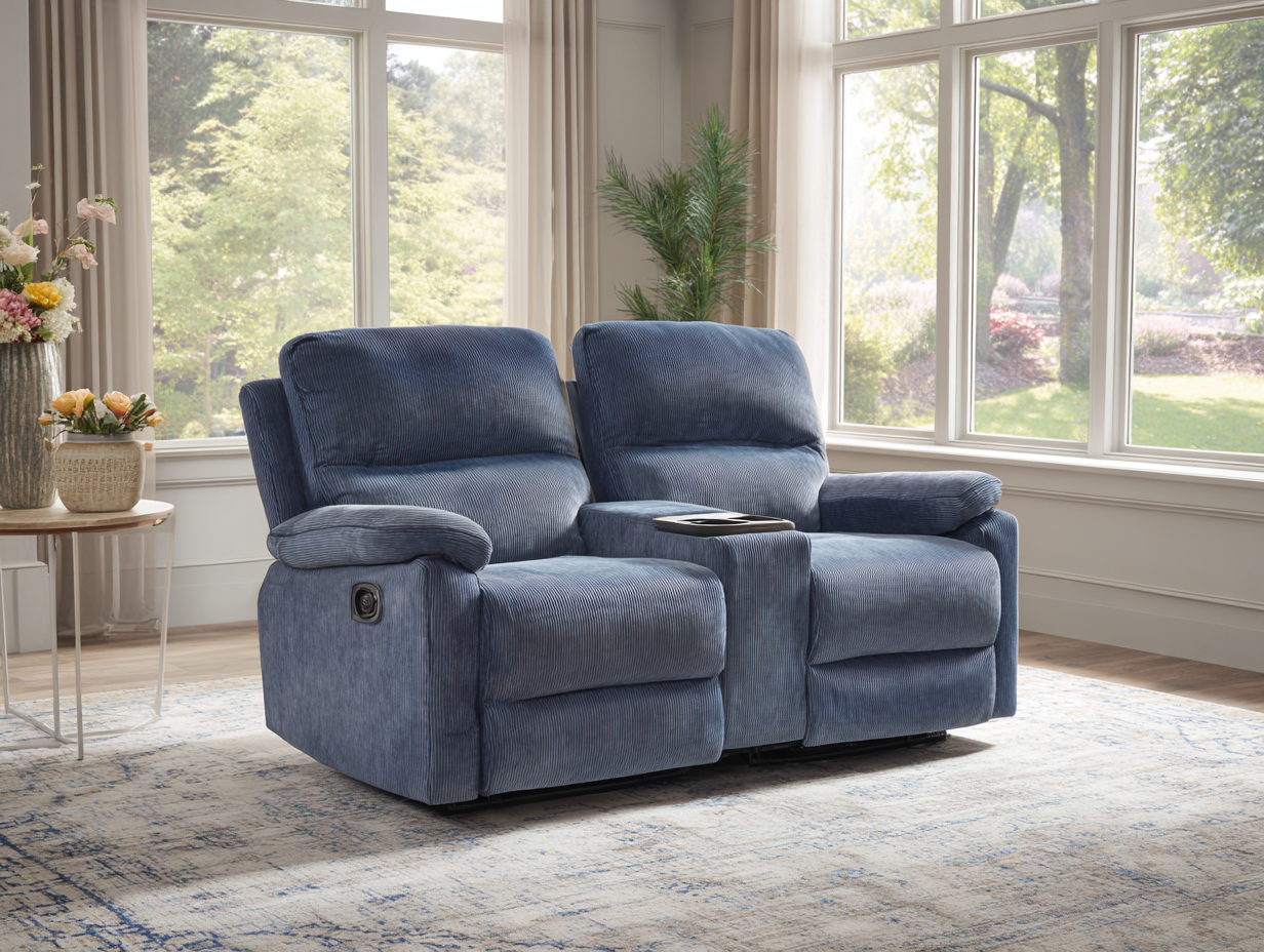 Divano reclinabile 2 posti in tessuto 168x98x108cm - blu - per soggiorno - comfort con seduta ergonomica-Casamybay