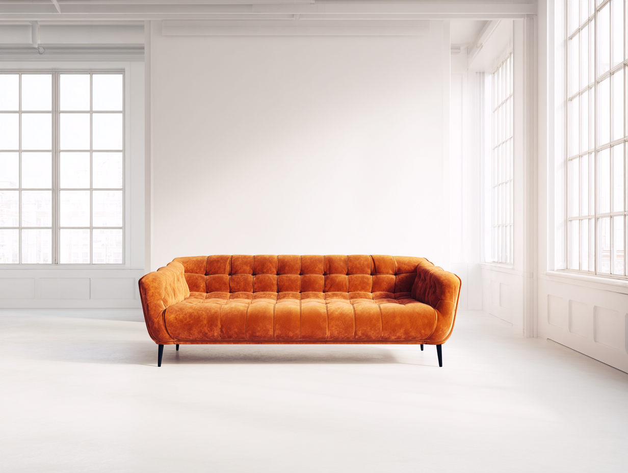 Divano 3 posti in velluto 230x95x80 cm - arancione - per soggiorno - stile moderno-Casamybay