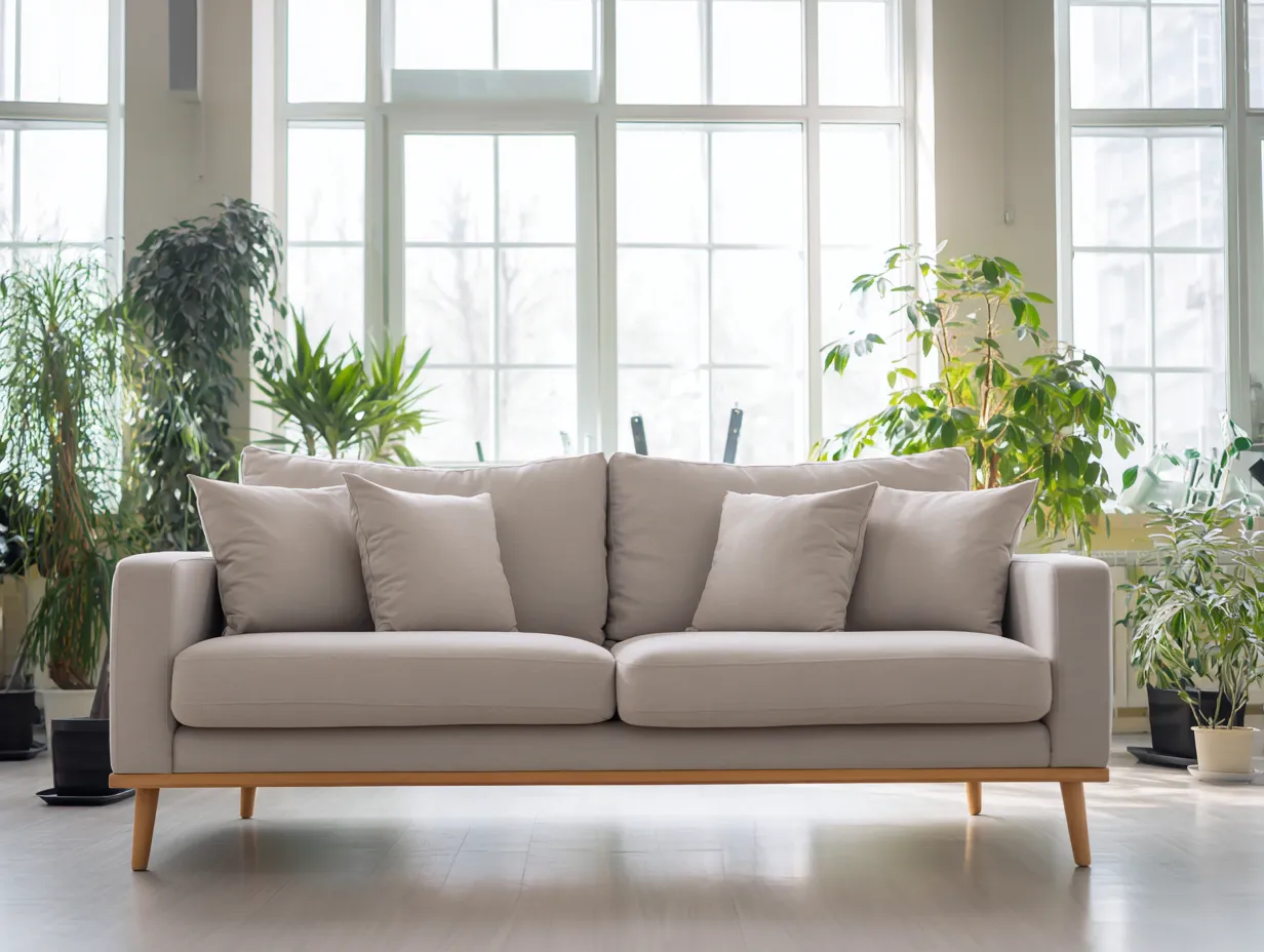 Divano 3 posti in tessuto 200x90x85 cm - beige - per soggiorno - design moderno con piedi in legno-Casamybay