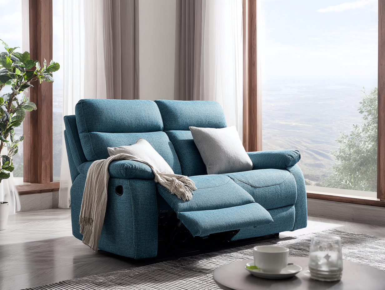 Divano reclinabile 2 posti in tessuto 168x98x102cm - blu petrolio - per soggiorno - seduta estensibile comfort-Casamybay