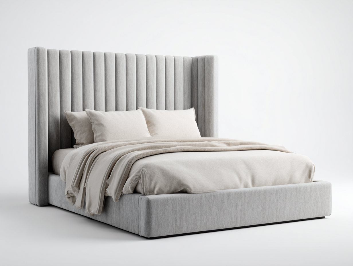 Letto matrimoniale imbottito in tessuto 200x160x125 cm - grigio chiaro - per camera da letto - testiera alta dal design contemporaneo-Bamboogobay