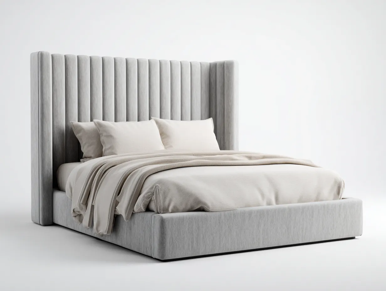 Letto matrimoniale imbottito in tessuto 200x160x125 cm - grigio chiaro - per camera da letto - testiera alta dal design contemporaneo-Bamboogobay