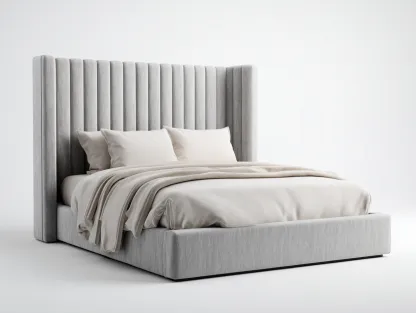 Letto matrimoniale imbottito in tessuto 200x160x125 cm - grigio chiaro - per camera da letto - testiera alta dal design contemporaneo-Bamboogobay