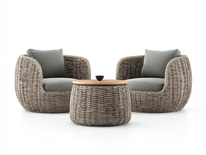 Set da giardino con 2 poltrone e tavolino in rattan sintetico - poltrone 75x75x78cm - naturale/grigio - per esterni-Bamboogobay