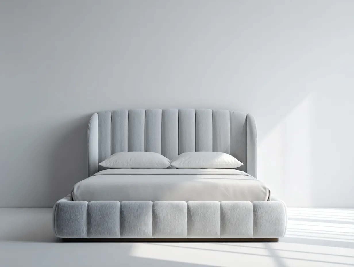 Letto matrimoniale imbottito in tessuto 200x160x100cm - grigio chiaro - per camera da letto - testiera e giroletto a canali verticali stile moderno-Bamboogobay