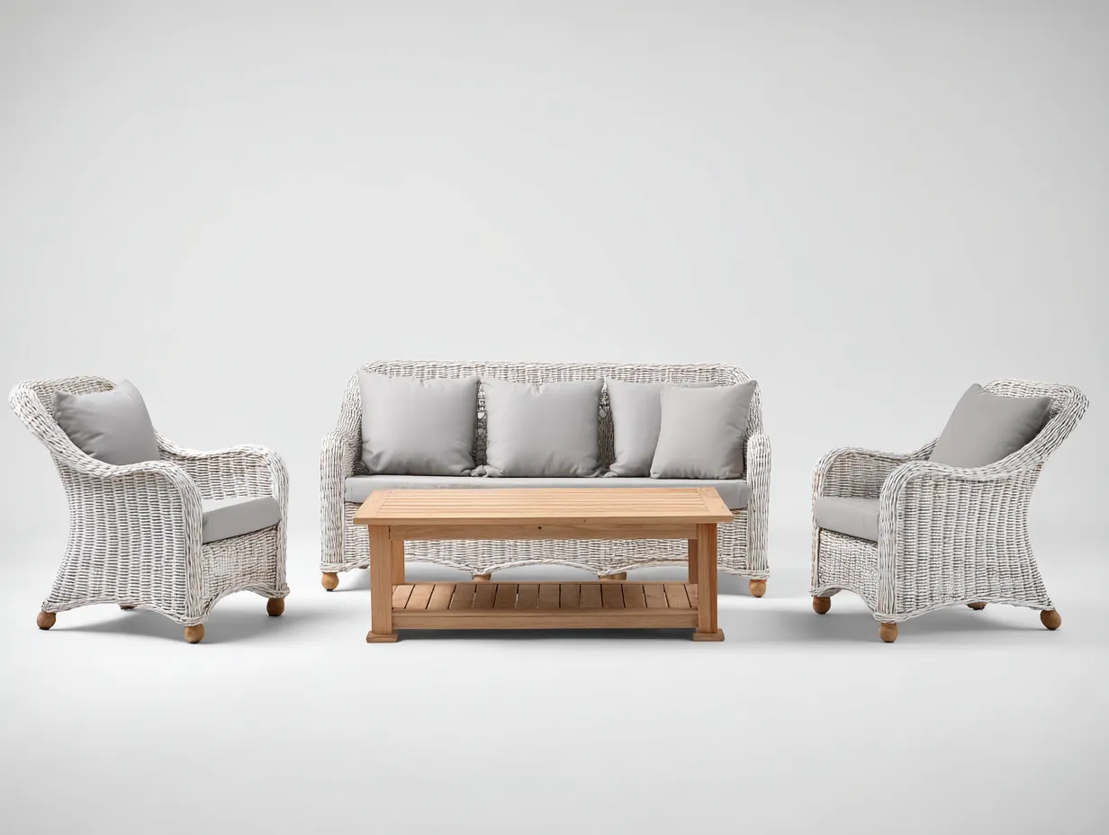 Set divano e poltrone da giardino in rattan - divano 190 x70 x78cm - bianco/grigio - uso esterno - stile intrecciato classico-Bamboogobay