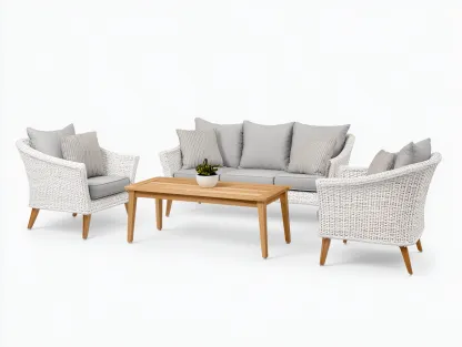 Set da giardino con divano e 2 poltrone in rattan - divano 190x80x78cm - bianco/grigio - per esterni - seduta con cuscini stile naturale-Bamboogobay
