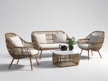 Set divano e poltrone da giardino in rattan naturale - divano 158 x72 x80cm - naturale/bianco - uso esterno - design intrecciato-Bamboogobay