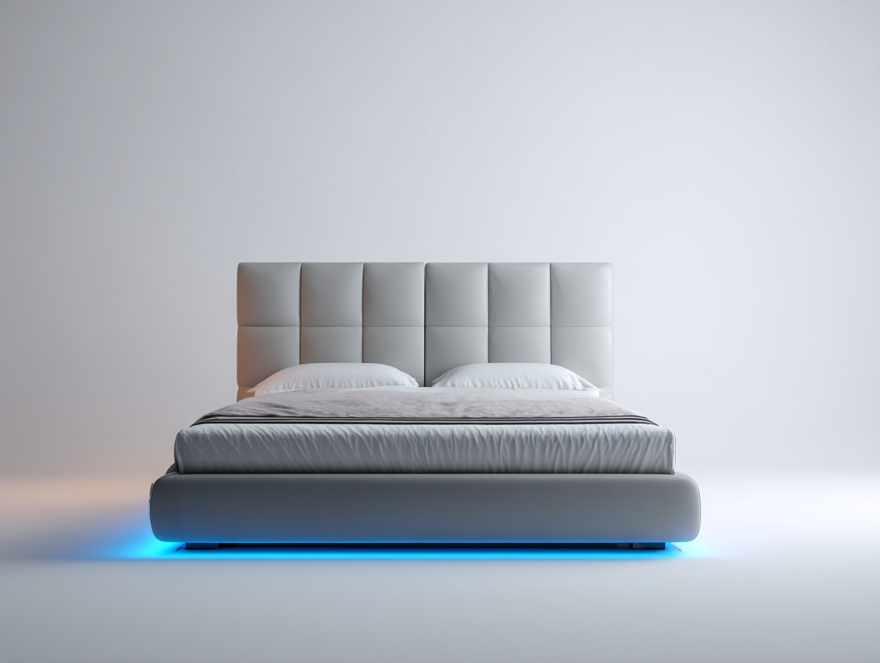 Letto matrimoniale imbottito in tessuto 200x160x100cm - grigio chiaro - per camera da letto - design moderno con illuminazione LED-Bamboogobay