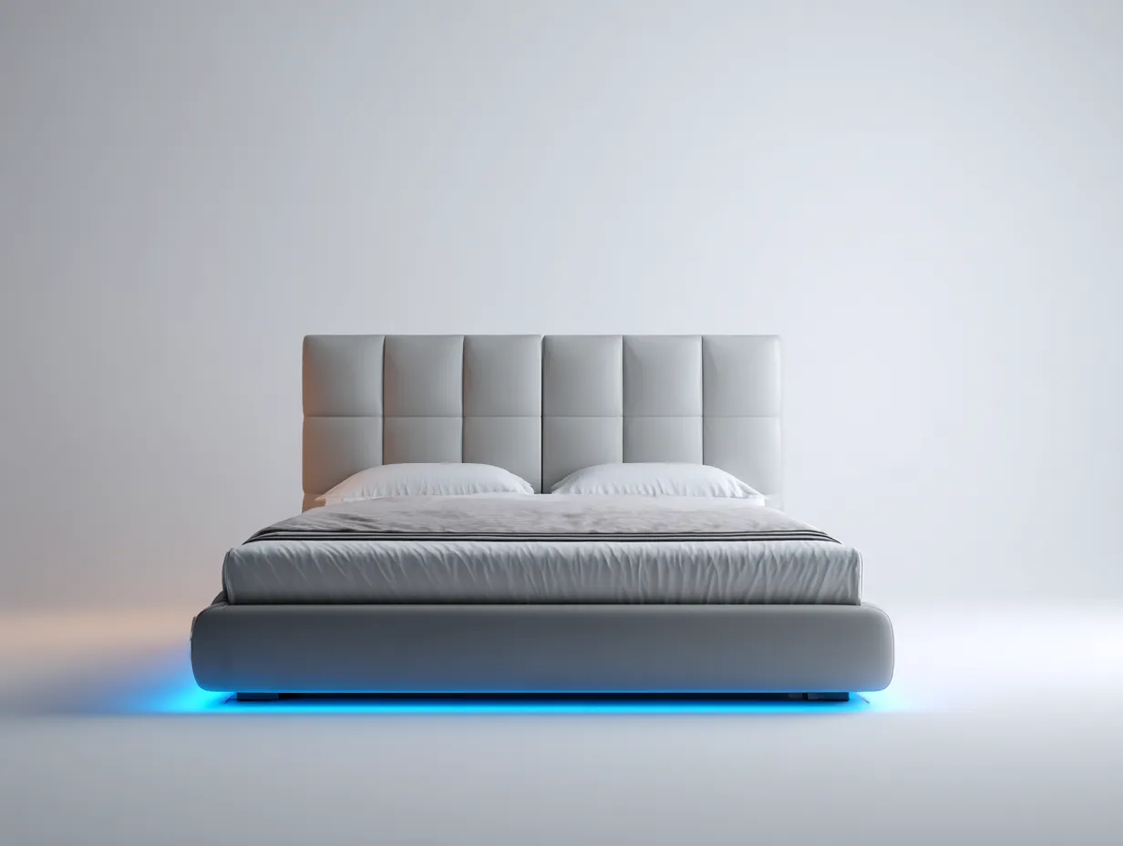 Letto matrimoniale imbottito in tessuto 200x160x100cm - grigio chiaro - per camera da letto - design moderno con illuminazione LED-Bamboogobay