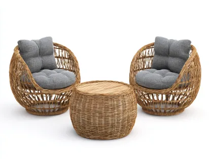 Set da giardino con 2 poltrone e tavolino in rattan naturale - poltrone 75x75x78cm - naturale/grigio scuro - per esterni e giardino-Bamboogobay