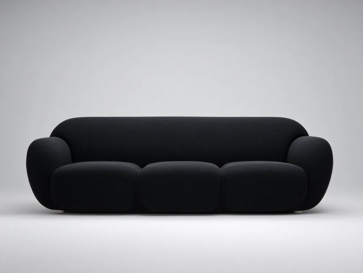 Three-Seater Sofa fabric sculpted shape 228x102x70 cm - black - contemporary statement style