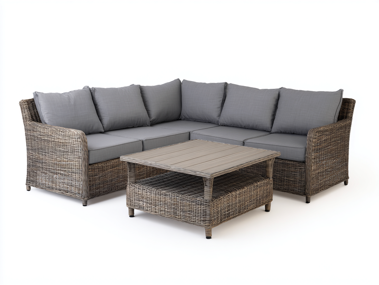 Garden Furniture Set corner sofa with coffee table 215x145x78 cm - grey/brown - outdoor lounge set