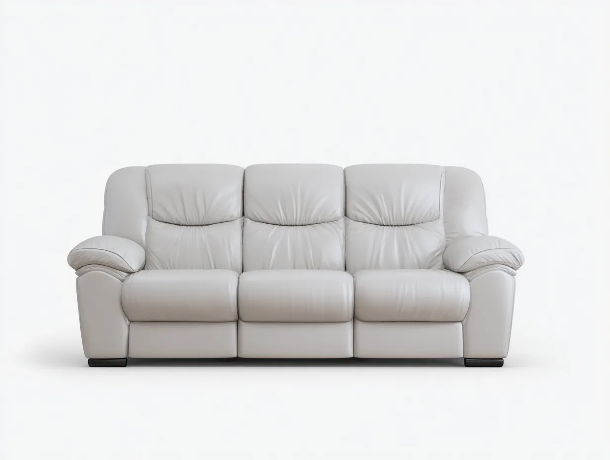 Three-Seater Sofa leather padded design 225x92x80 cm - light grey - modern comfort style