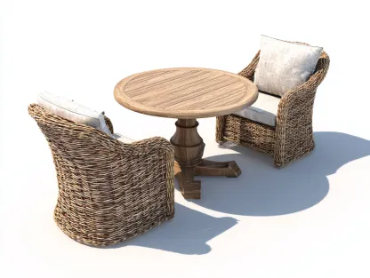Garden Furniture Set rattan armchairs and round table outdoor use 120×120×75 cm - natural brown