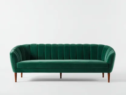 Three-Seater Sofa velvet upholstered design 215x88x78 cm - emerald green - elegant living room style